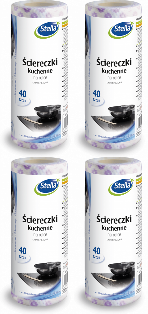 4x Ściereczka kuchenna Stella, na rolce, 25x36cm, 40 sztuk, biały w fioletowe kwiatki