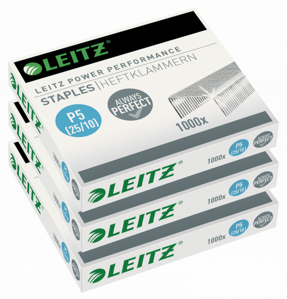 3x Zszywki Leitz Power Performance 25/10, 1000 sztuk, srebrny