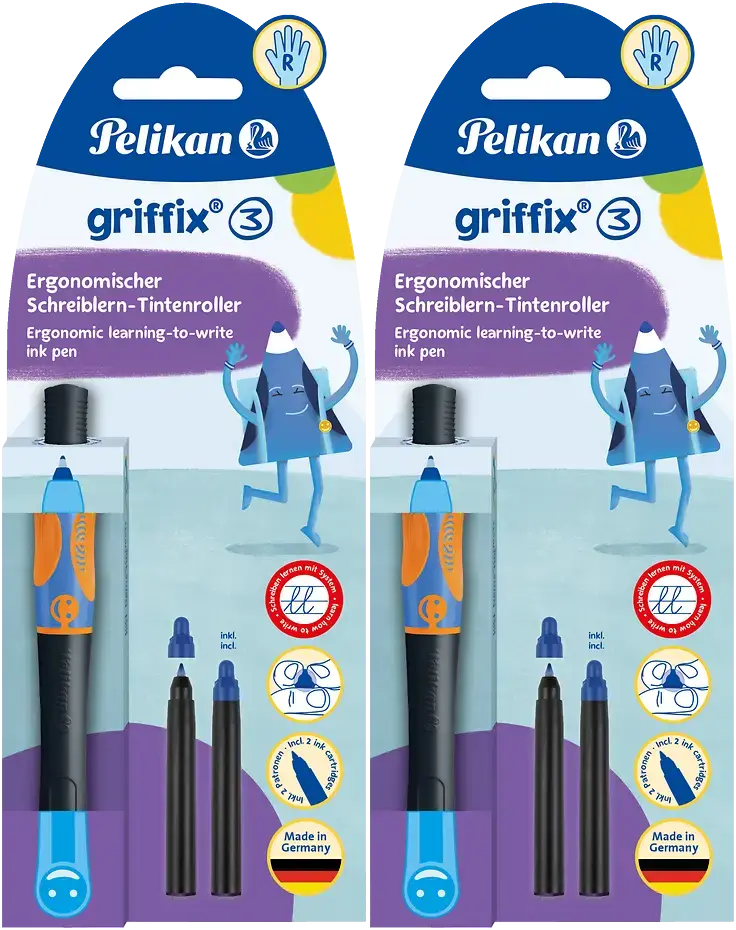 2x Pióro kulkowe do nauki pisania Pelikan Griffix Neon Black+ 2 naboje, blister