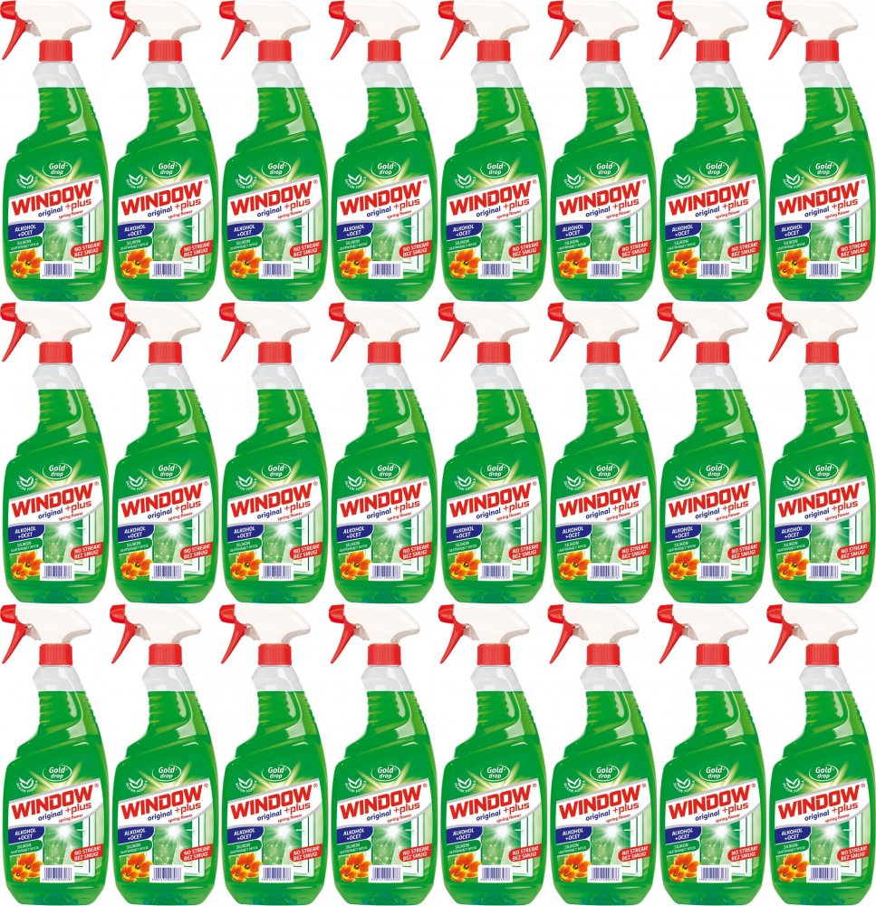 24x Płyn do mycia szyb Window Plus Gold Drop, z octem, z rozpylaczem, kwiatowy, 750ml
