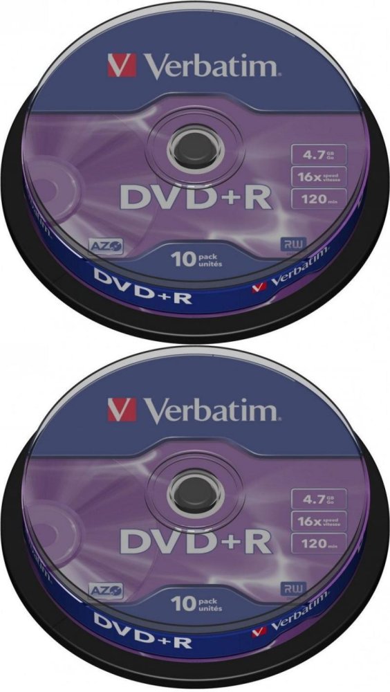 2x Płyta DVD+R Verbatim, do jednokrotnego zapisu, 4.7 GB, cake box, 10 sztuk