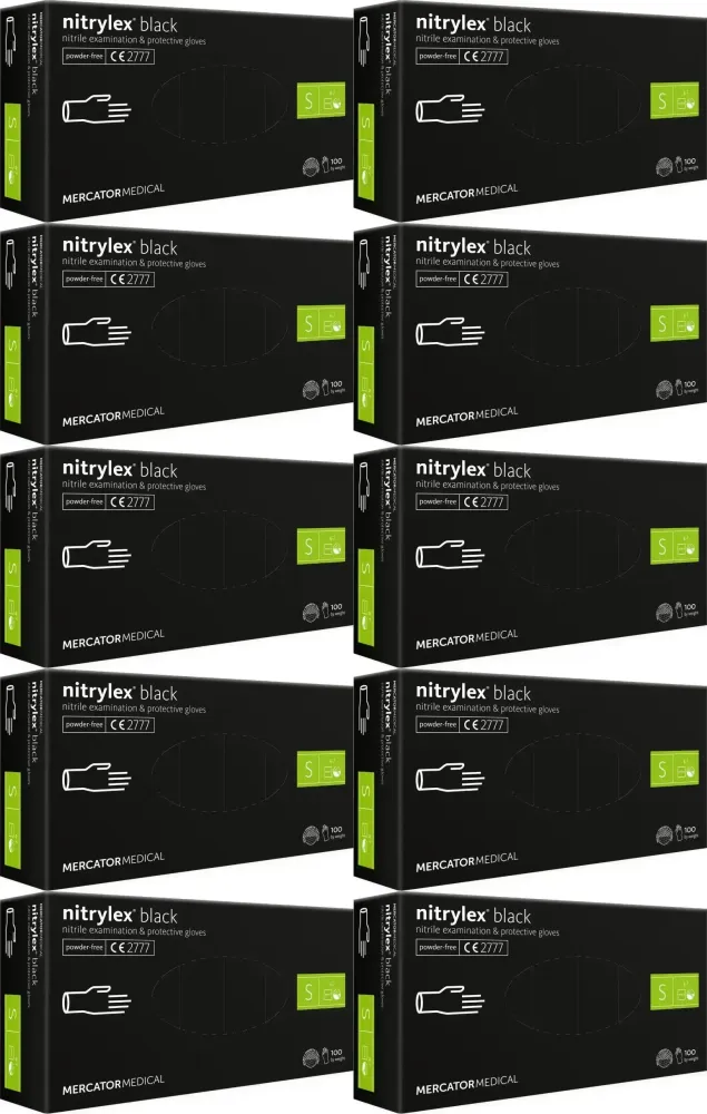 10x Rękawiczki nitrylowe Mercator Medical Nitrylex, rozmiar S, 100 sztuk, czarny
