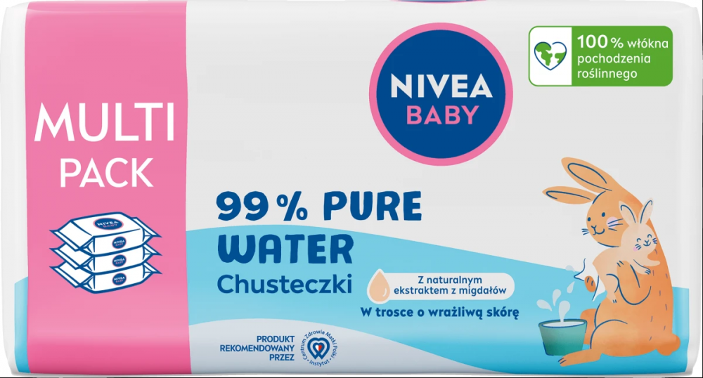 Chusteczki nawilżane Nivea Baby 99% Pure Water, Multipack 3x57 sztuk
