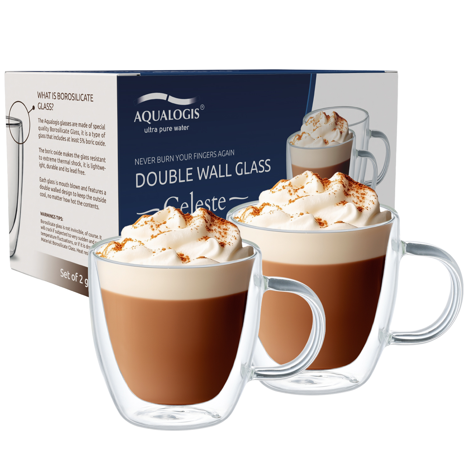 Szklanki termiczne z podwójną ścianką Aqualogis Celeste 160ml z uchem