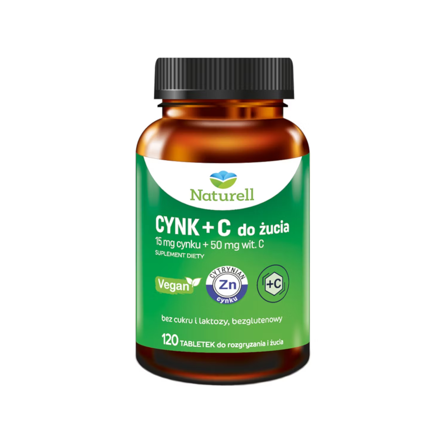 Naturell, cynk + witamina c do żucia, 120 tabletek