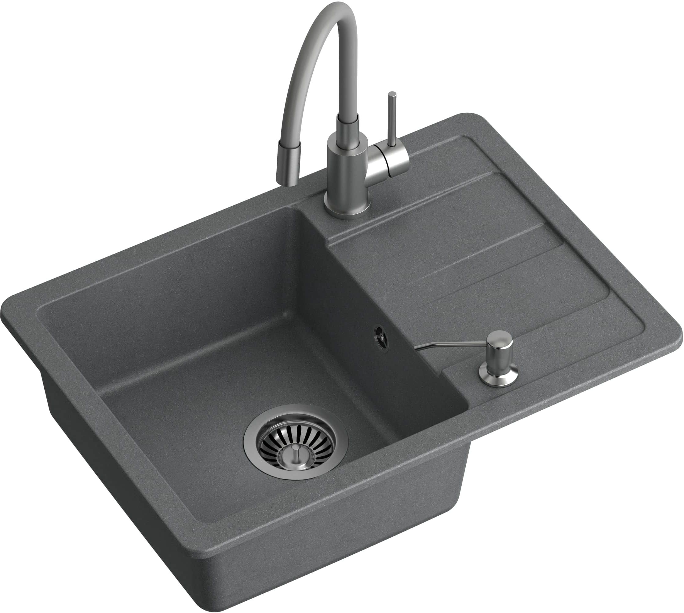 Quadron Ready Smart zlewozmywak 62x44 cm szary z baterią i dozownikiem LA_TQ6244RSSZ - Wysyłka w 24h