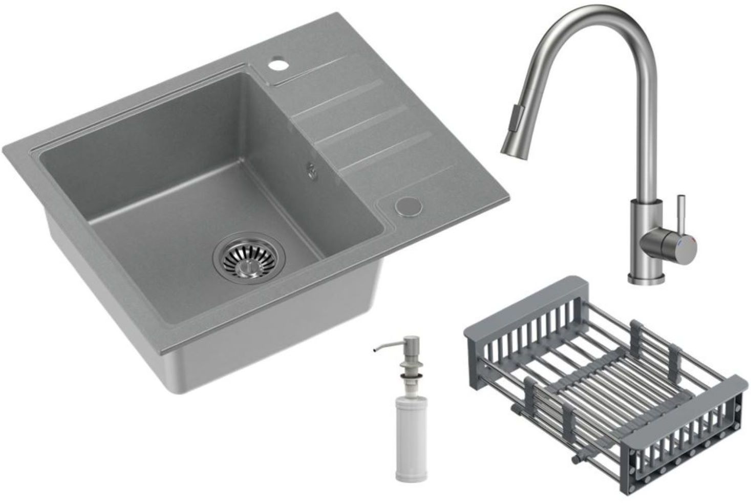Quadron Comfort 116 zlewozmywak 62x50 cm z baterią i dozownikiem szary/stal HCQP6250SZK_3673500BS