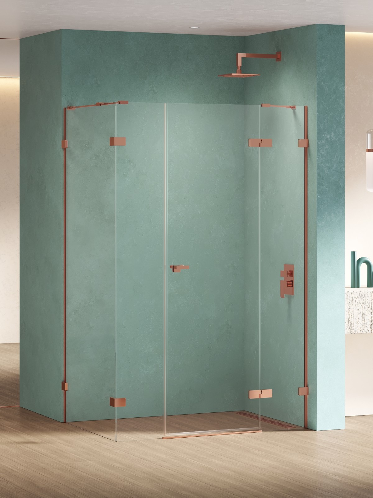 New Trendy Eventa Copper Shine kabina prysznicowa 150x80 cm prostokątna prawa miedź połysk/szkło przezroczyste EXK-6460