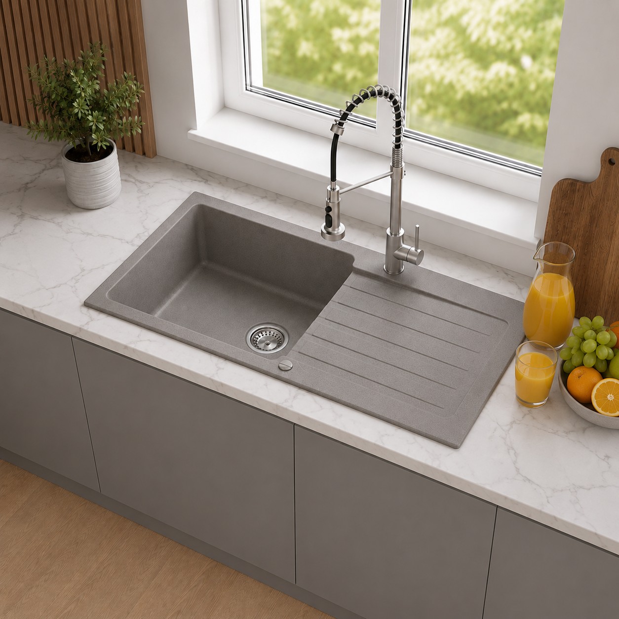 Ruvetti Pineko 160 Long zlewozmywak granitowy 100x50 cm szary/grafitowy/onyx 3001PN_GR160L-W