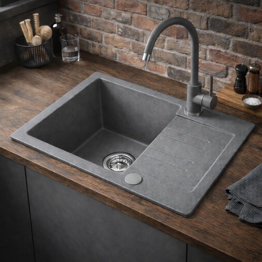 Ruvetti Pino 120 zlewozmywak granitowy 60x44 cm szary 3001PI_GR120_W