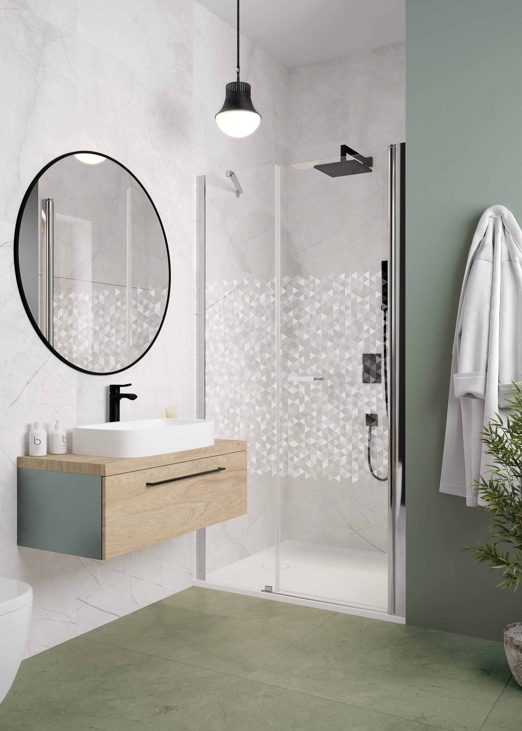 Sanplast Exa Line ścianka przedłużająca SS2/Exa-30 cm stała srebrny błyszczący/szkło ze wzorem 600-540-1210-38-151