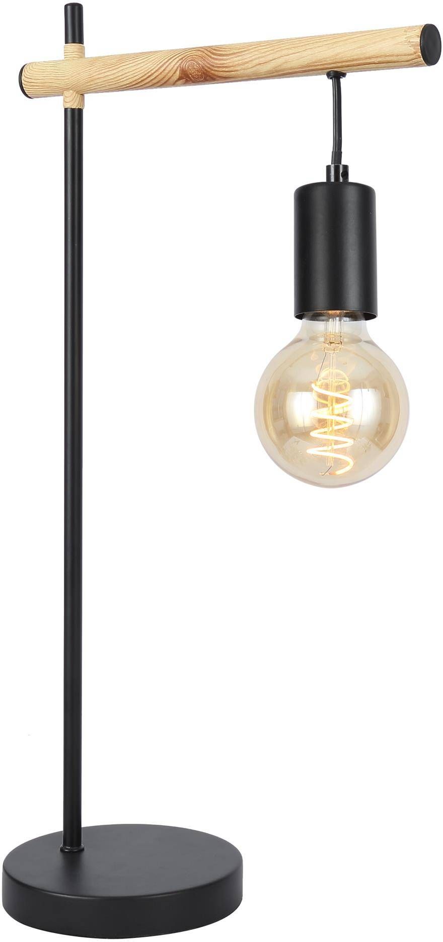Candellux Izzy lampa stołowa 1x60W czarna/drewniana 41-80042