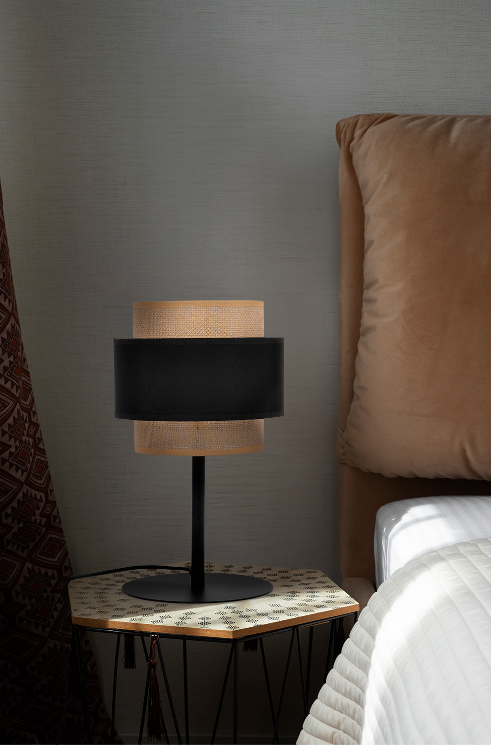 Kaja Gato lampa stołowa 1x40 W czarna-beżowa K-5236