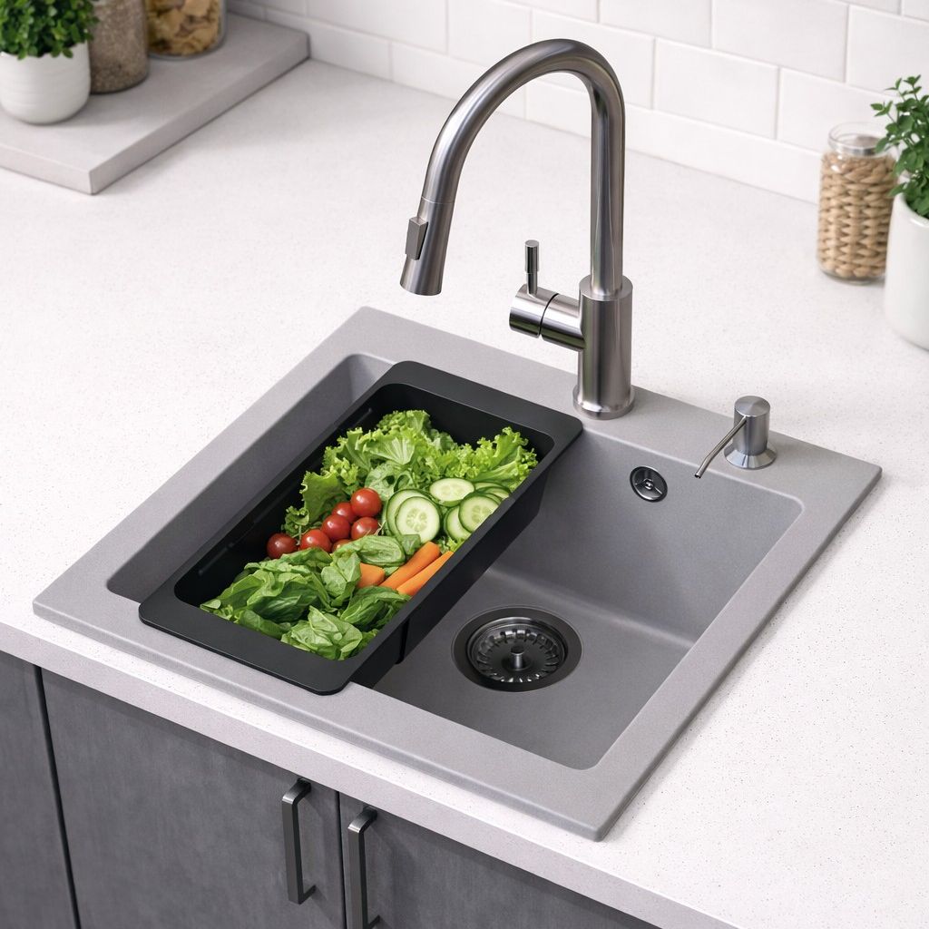 Ruvetti Frigo zlewozmywak 49x45 cm z baterią i akcesoriami szary/stal LP_3200-FR4945GR_W - Wysyłka w 24h
