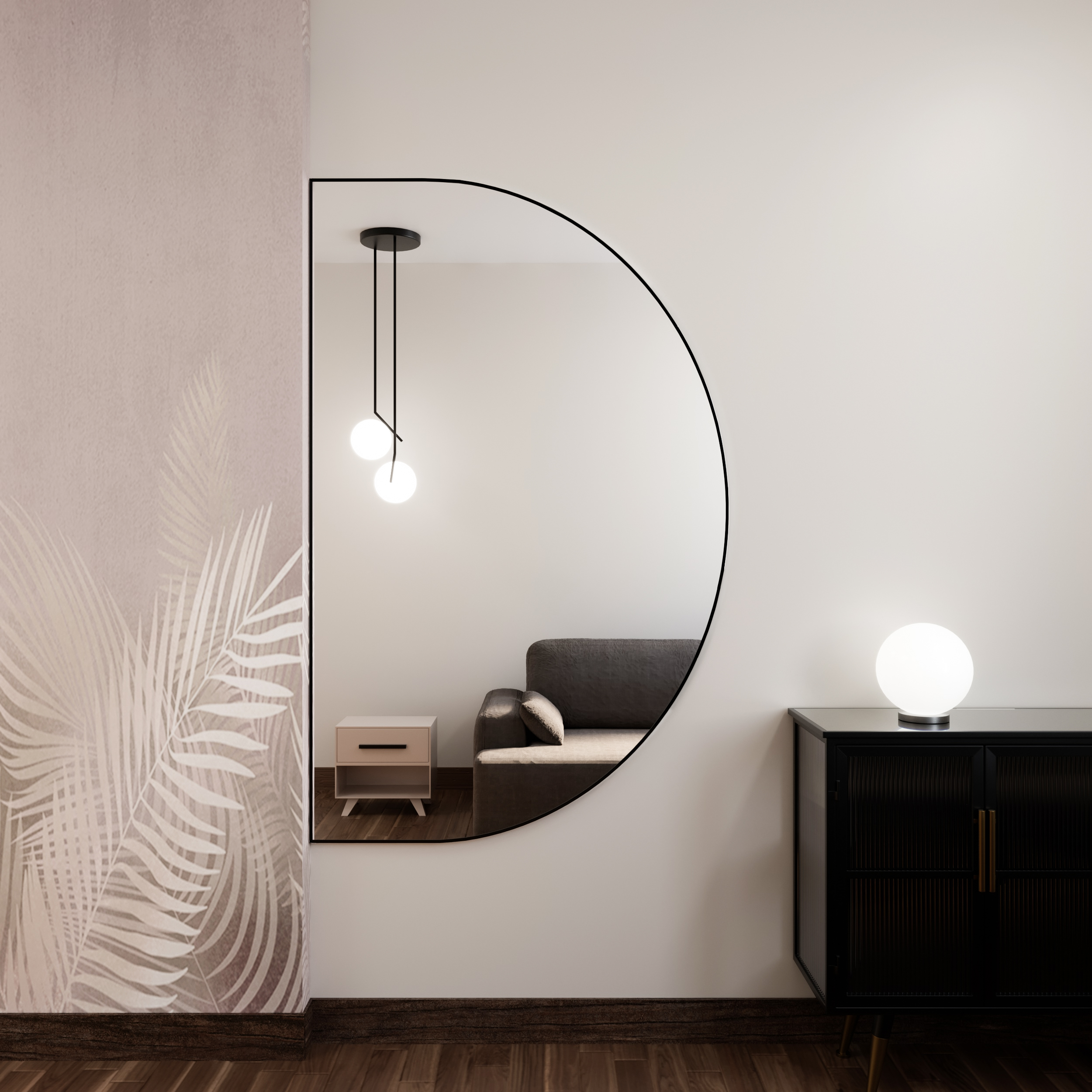 Baltica Design Tiny Border Semi Round lustro 90x65 cm czarne