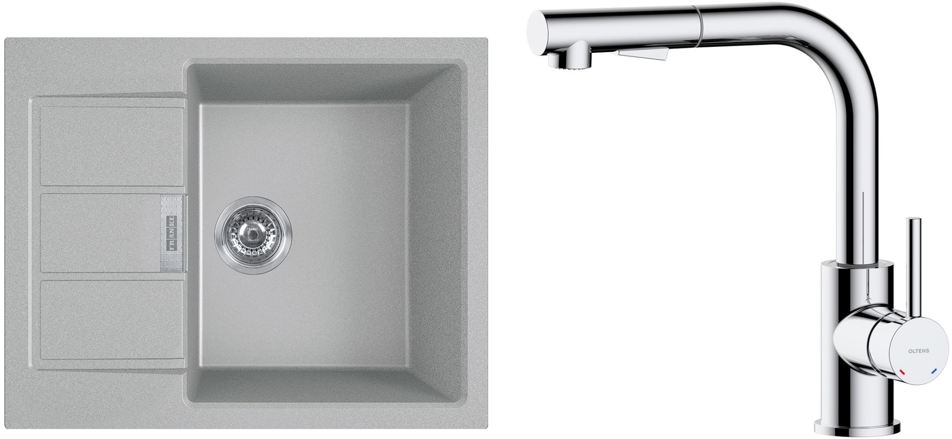 Zestaw Franke Sirius 20 S2D 611-62 zlewozmywak 62x50 cm z baterią kuchenną Oltens Myvat kamienny szary/chrom (1430618668, 35205100) - Wysyłka w 24h