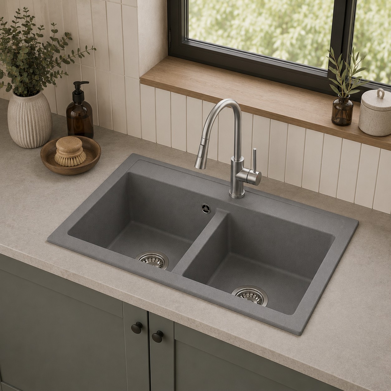 Ruvetti Doblo zlewozmywak granitowy 75,6x44,7 cm szary 3001DO_GR_W