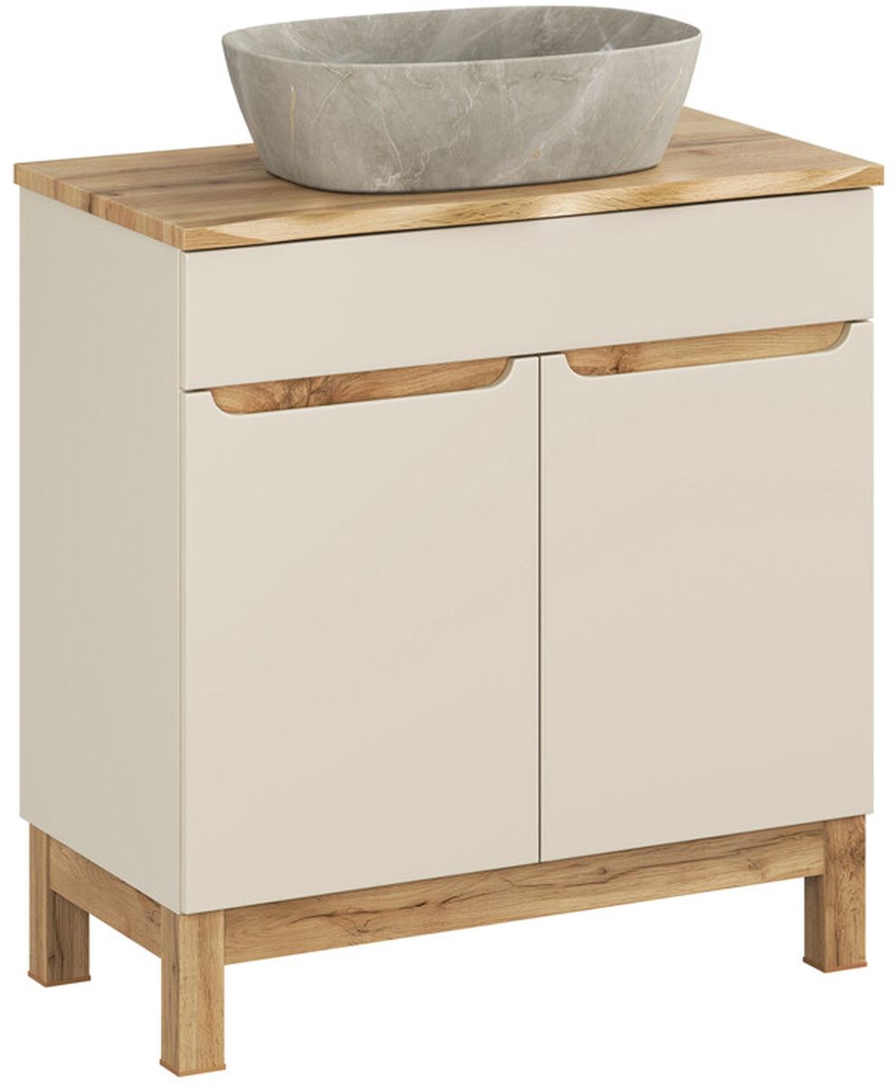 Comad Bali Cashmere zestaw meblowy 80 cm szafka stojąca z blatem i umywalka Anna kaszmir/dąb/kamień SET-BAC B NAT WOTAN 80CM UN ANNA