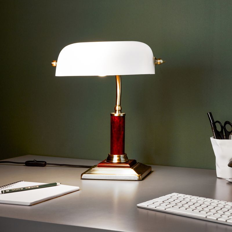 Brilliant Bankir lampa biurkowa 1x60W antyczny mosiądz/biała 92679/31