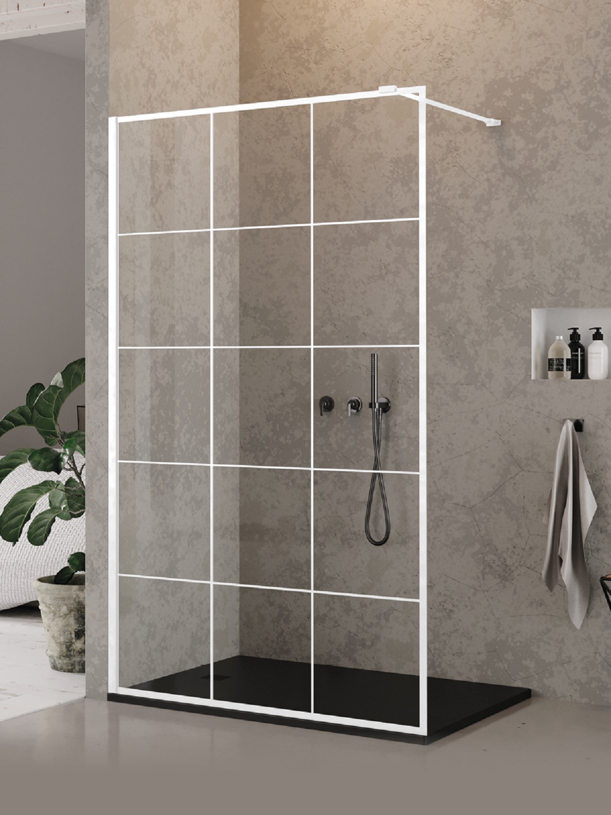 New Trendy New Modus White ścianka prysznicowa walk-in 140 cm biały mat/szkło ze wzorem EXK-2218