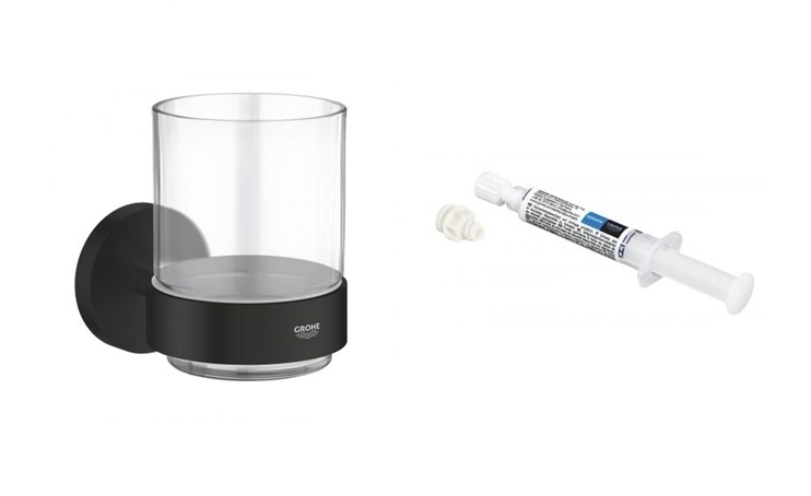 Zestaw Grohe Start kubek do mycia zębów czarny i klej montażowy QuickGlue (411942430, 41127000) - Wysyłka w 24h