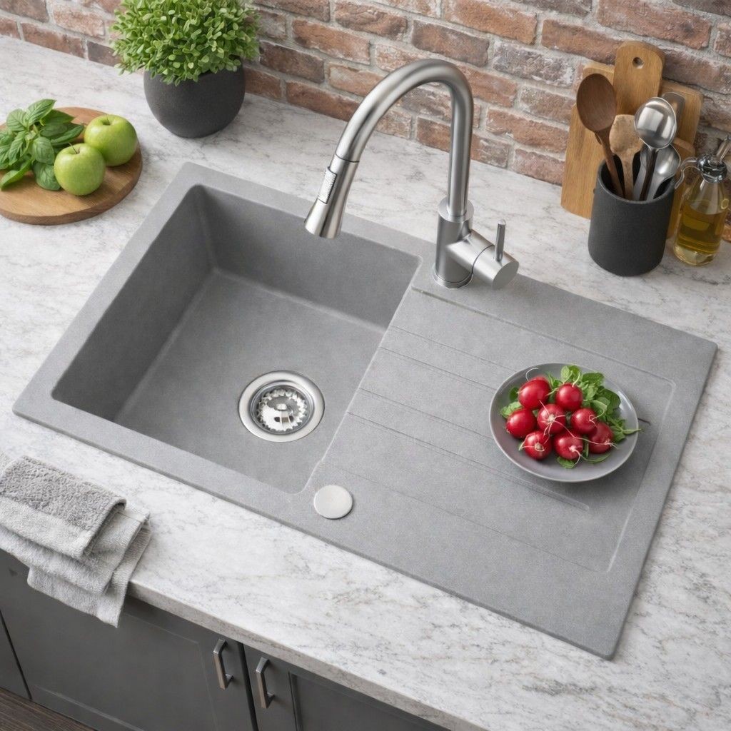 Ruvetti Pino 160 zlewozmywak granitowy 77x44 cm szary 3001PI_GR160_W
