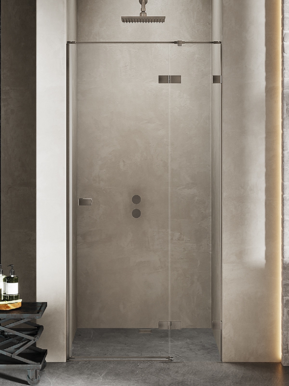 New Trendy Avexa drzwi prysznicowe 140 cm wnękowe prawe gunmetal szczotkowany/szkło przezroczyste EXK-3257