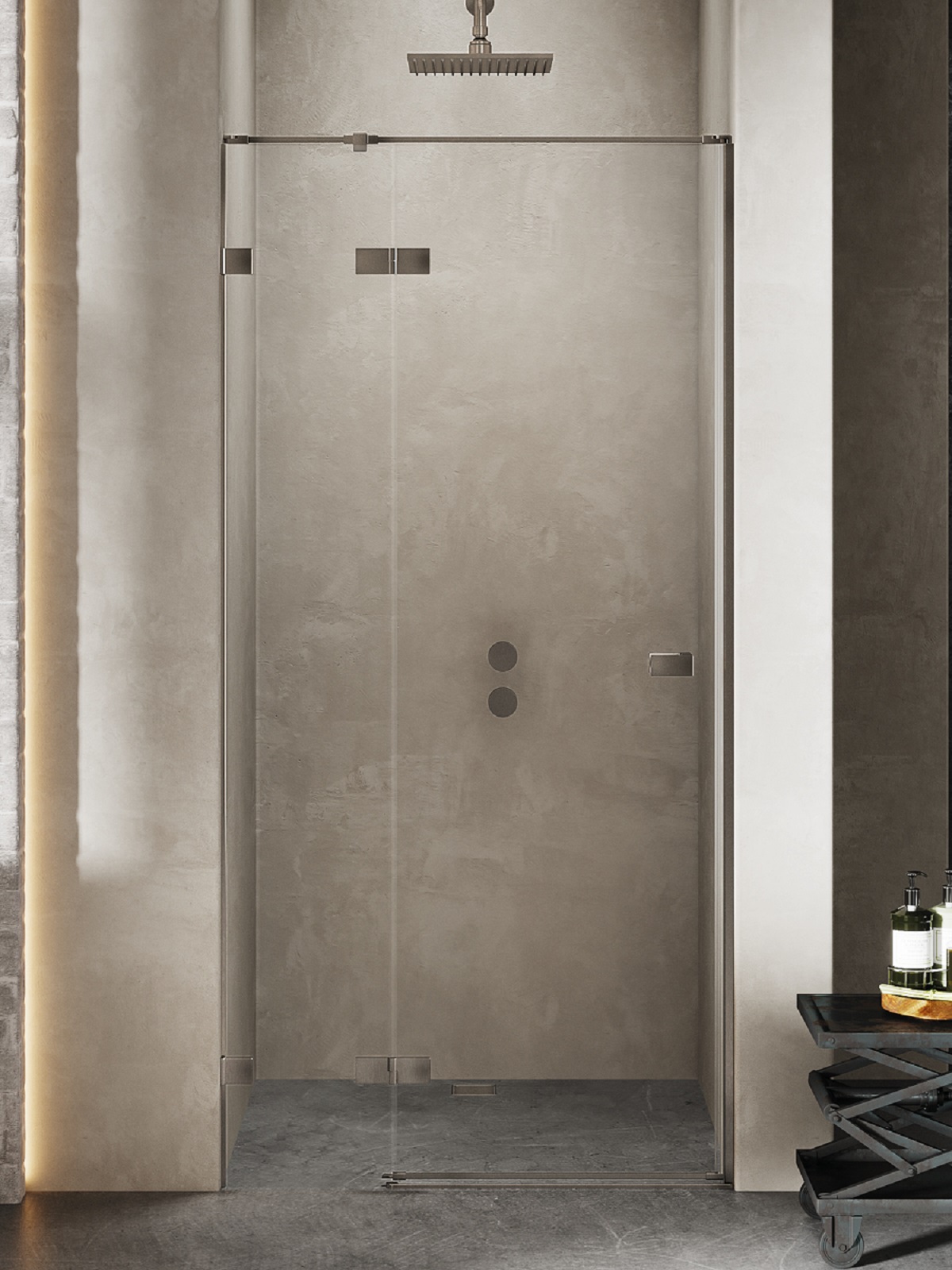 New Trendy Avexa drzwi prysznicowe 120 cm wnękowe lewe gunmetal szczotkowany/szkło przezroczyste EXK-3252