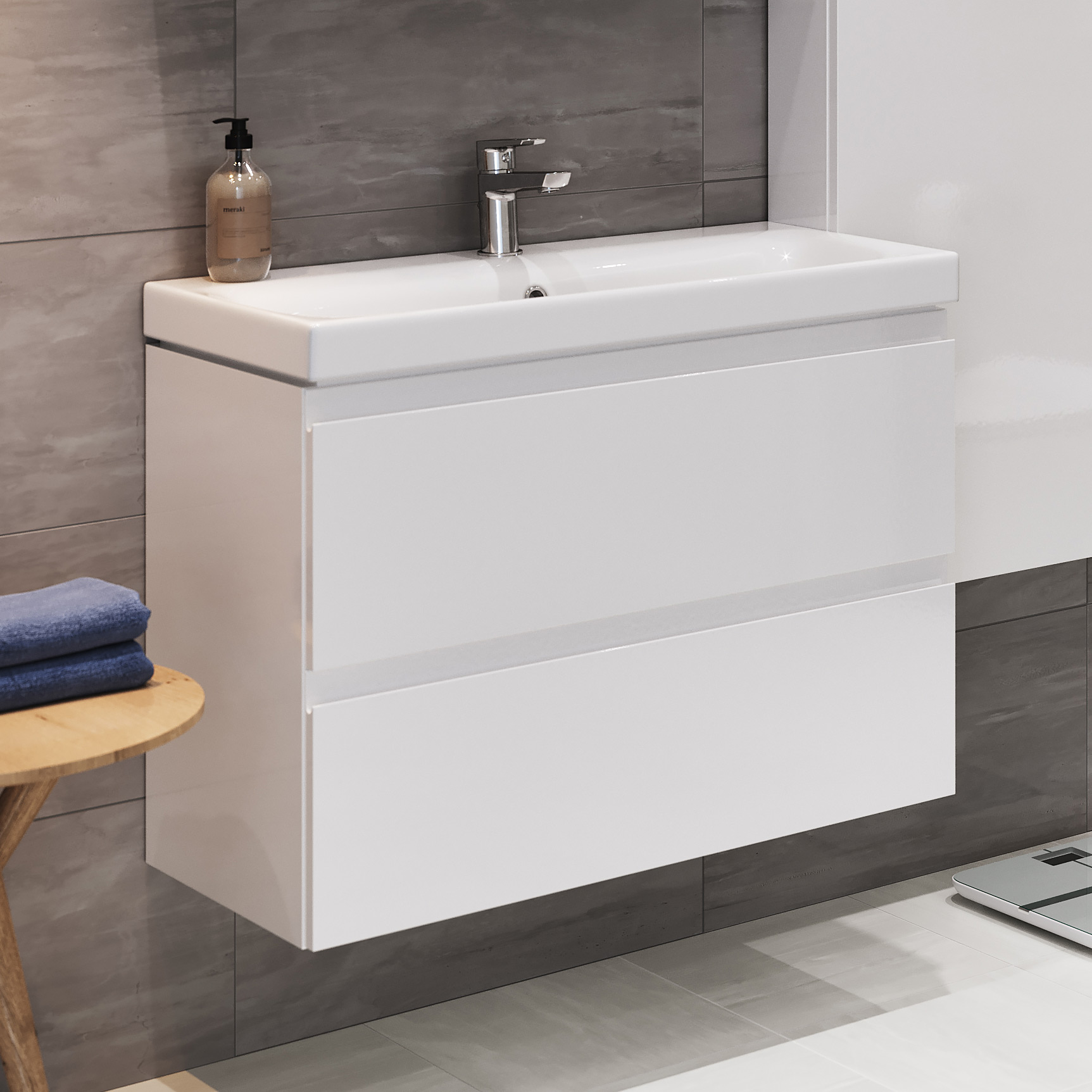 Zestaw Cersanit Moduo umywalka z szafką 80 cm zestaw meblowy EcoBox biały/szary S801-220-ECO