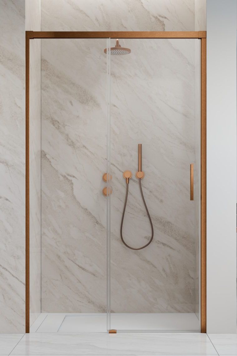 Radaway Idea Brushed Copper DWJ drzwi prysznicowe 120 cm lewe miedź szczotkowana/szkło przezroczyste 387016-93-01L
