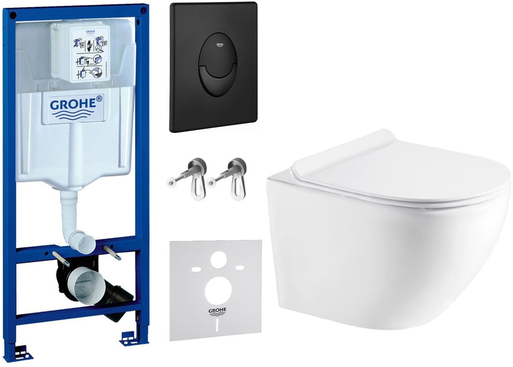 Zestaw Grohe Rapid SL stelaż podtynkowy 3w1 z przyciskiem Start czarnym i miską Oltens Hamnes z deską wolnoopadającą (38539001, ... - Wysyłka w 24h