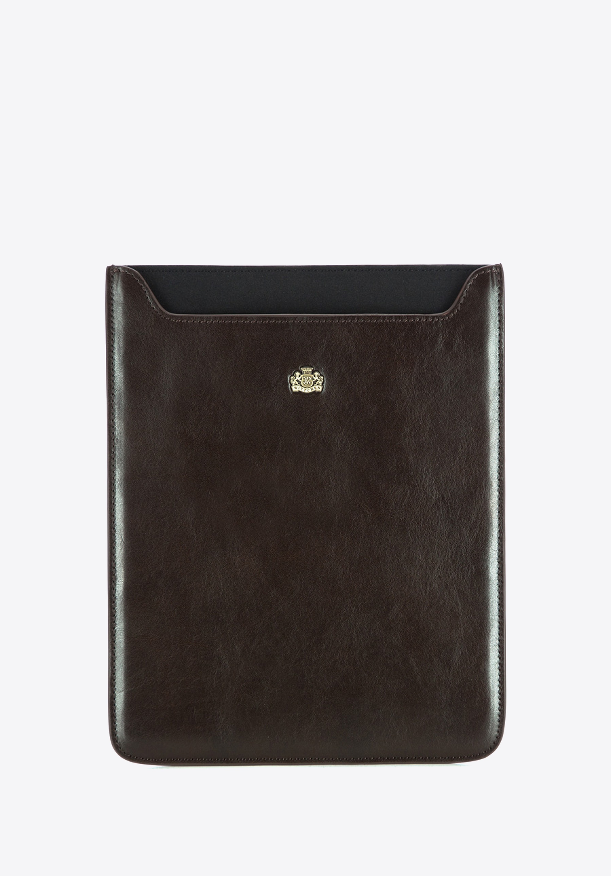 Etui na tablet skórzane z herbem ciemny brąz