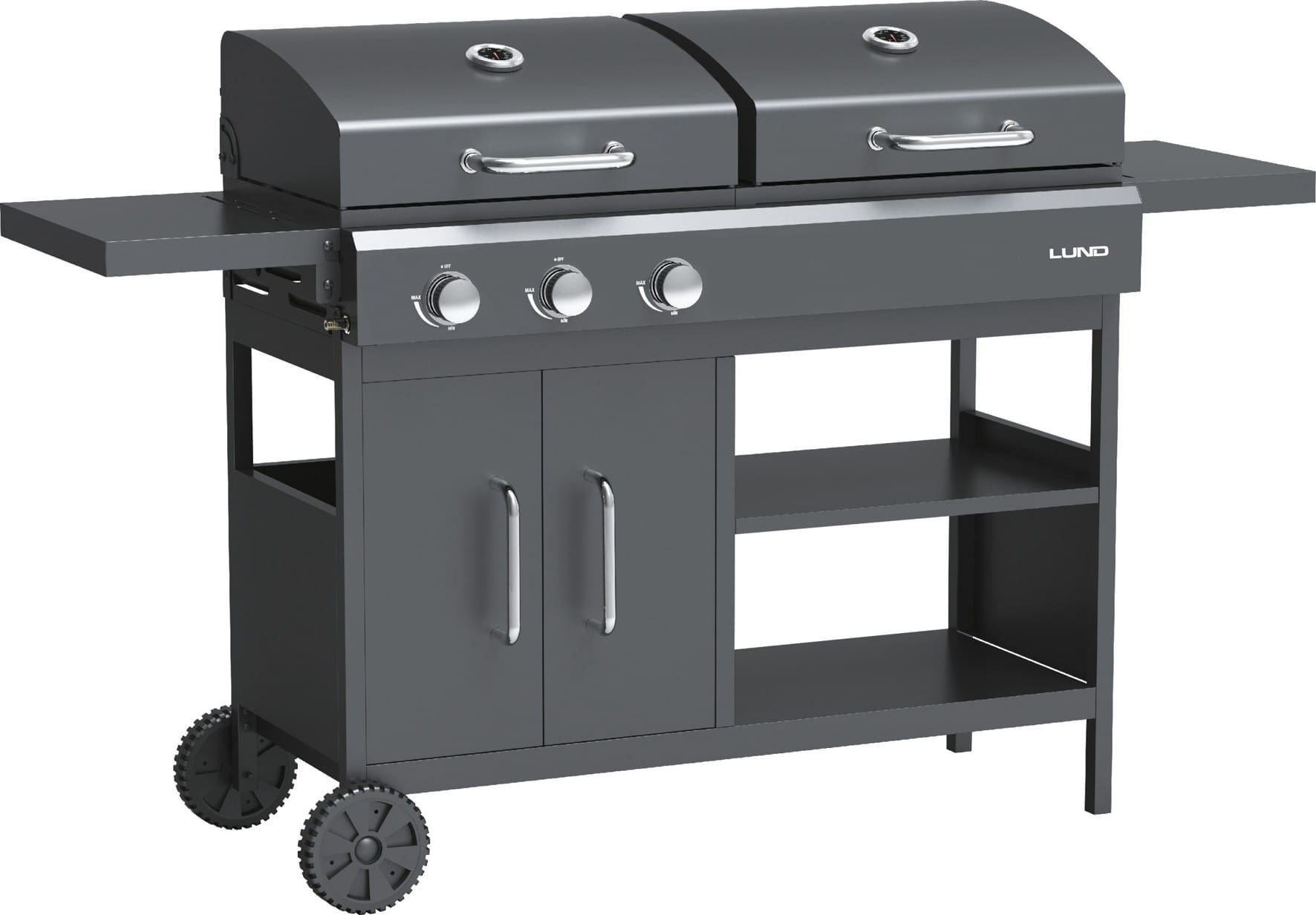 Grill gazowo-węglowy 3 palniki, szafka, pokrywy
