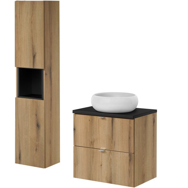 COMAD Zestaw mebli NOVA OAK szafka z blatem BLACK 60 cm, umywalka WIK