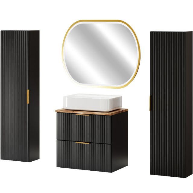 COMAD Zestaw mebli ADEL BLACK szafka z blatem NATURE W 60, umywalka M