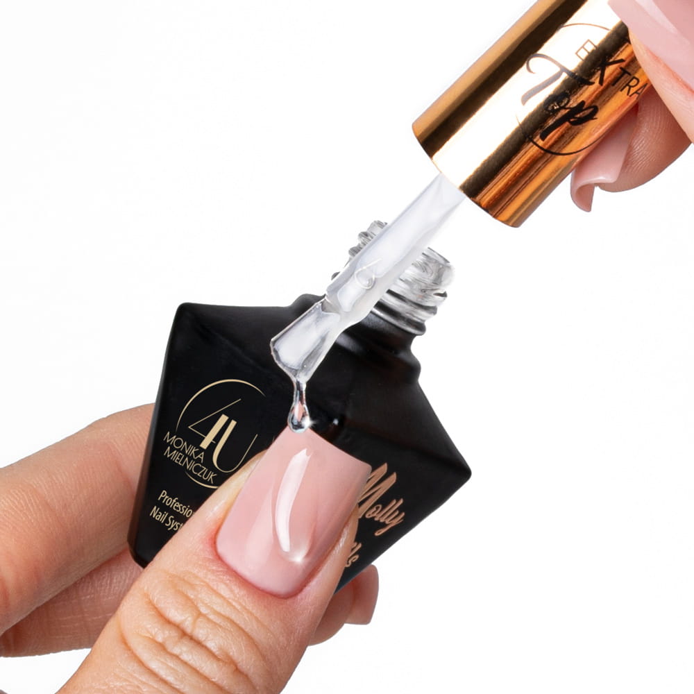 Lśniący elastyczny top bez przemywania no wipe każda metoda Extra Top no wipe Monika Mielniczuk Molly Nails HEMA Free Clear 10g