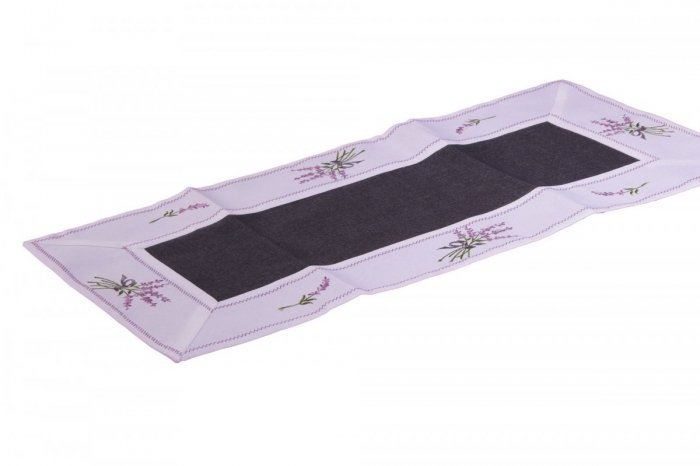 Ozdobny obrus haftowany rozmiar 40x90cm Lawenda Kolor: biało-czarny