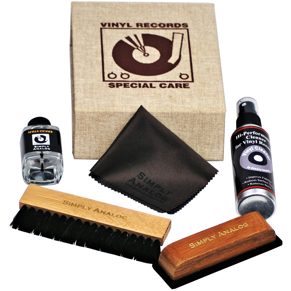 Simply analog deluxe cleaning boxset (skórzany) - zestaw do czyszczenia gramofonu i płyt winylowych (brązowy)