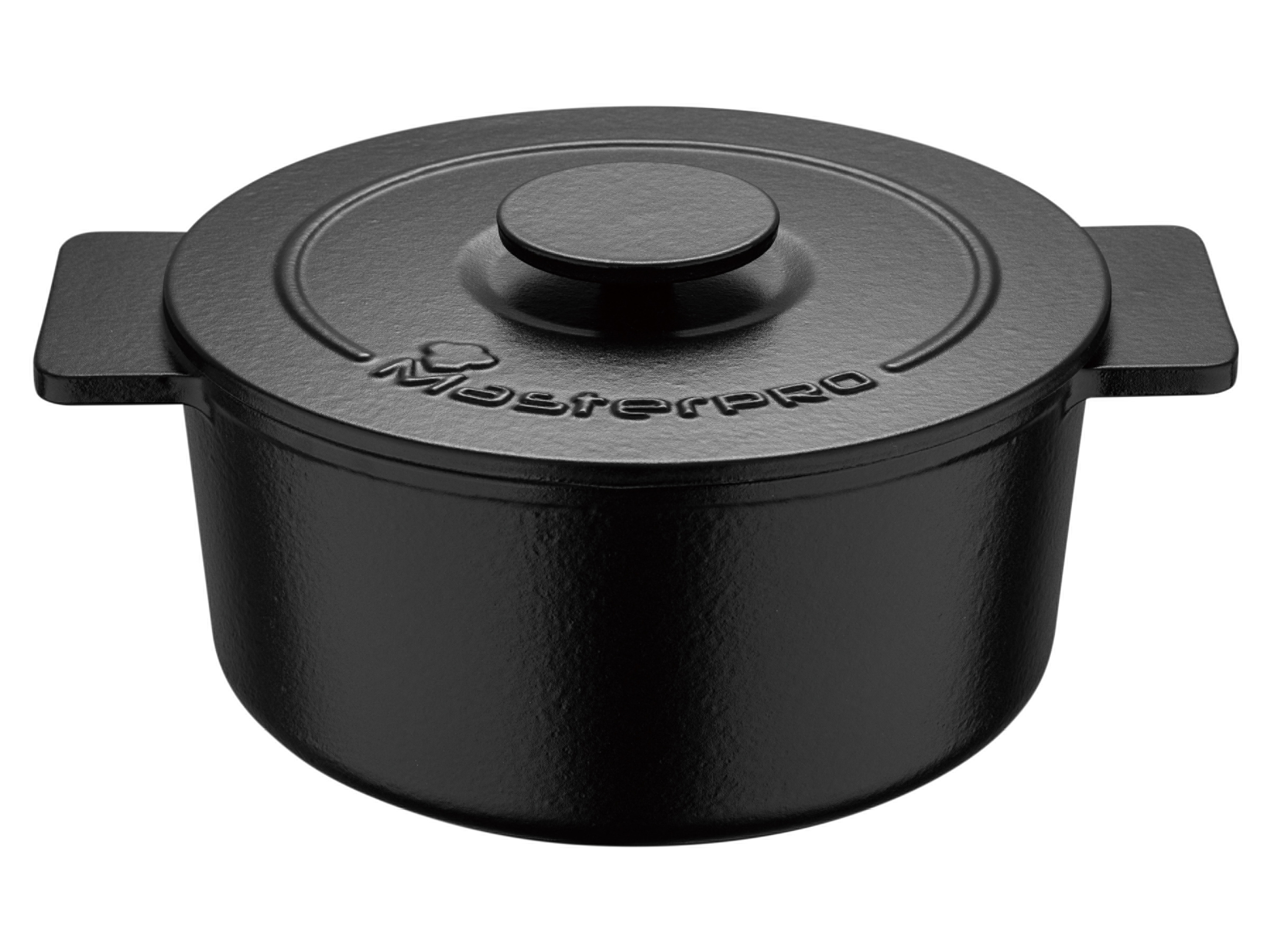 Masterpro Garnek żeliwny z pokrywką, 21 cm, 3 l Czarny