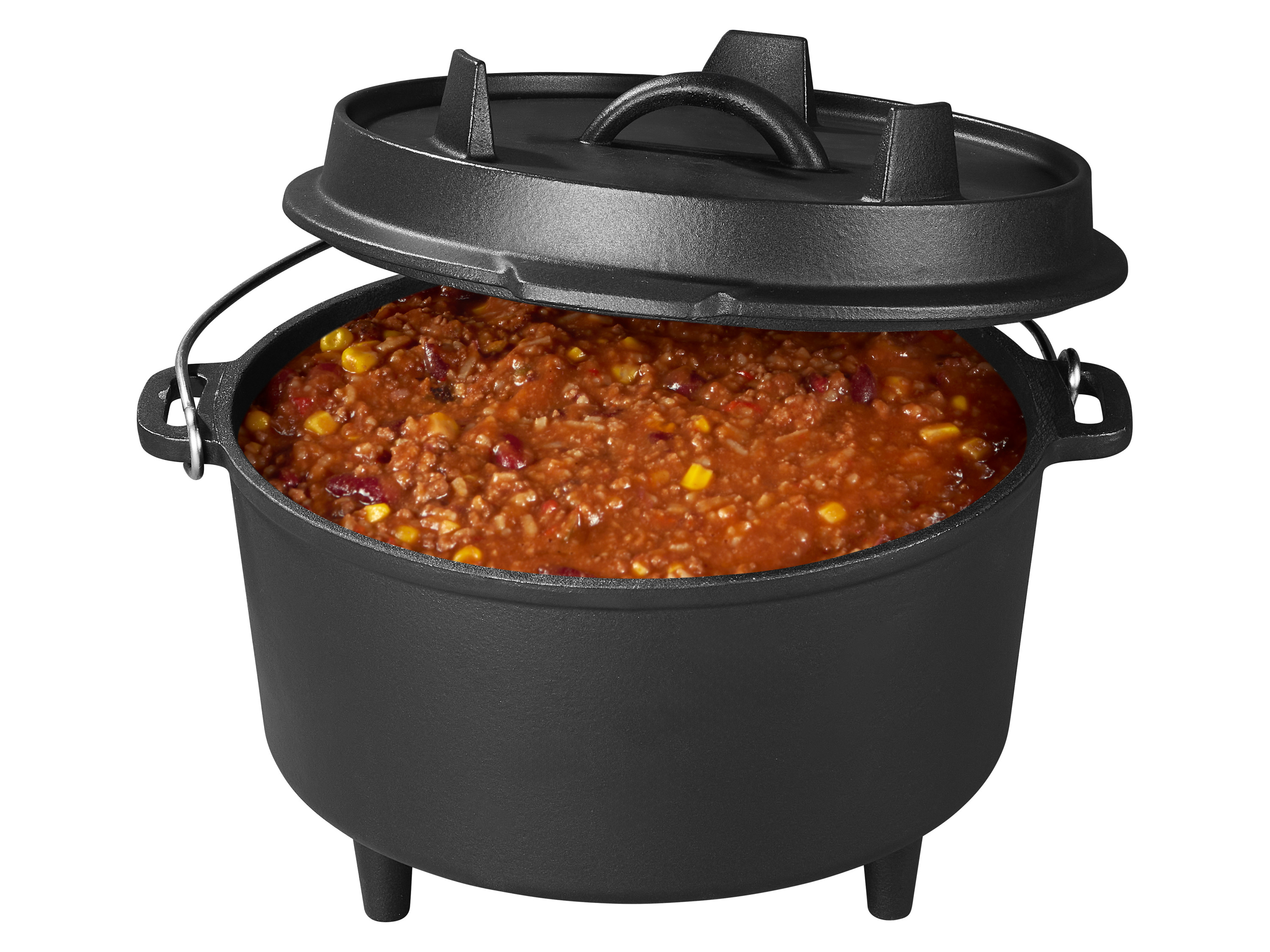Grillmeister Grill-wok żeliwny / Kociołek żeliwny / Forma do pieczenia z pokrywką żeliwna Garnek holenderski, 4,2 L