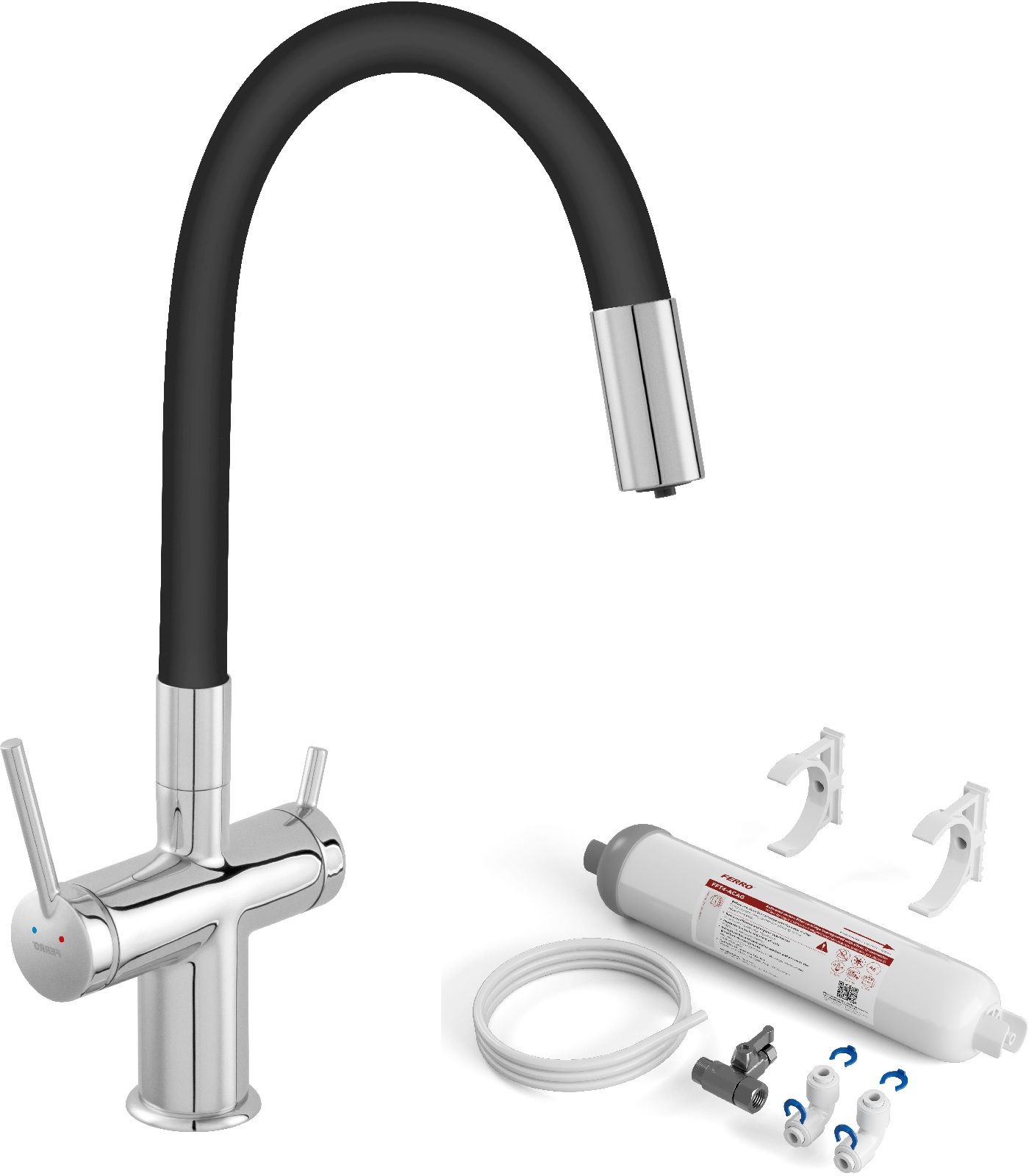 Darmowa Dostawa - Bateria kuchenna z filtrem stojąca chrom-czarna Ferro Filtrata abset12257