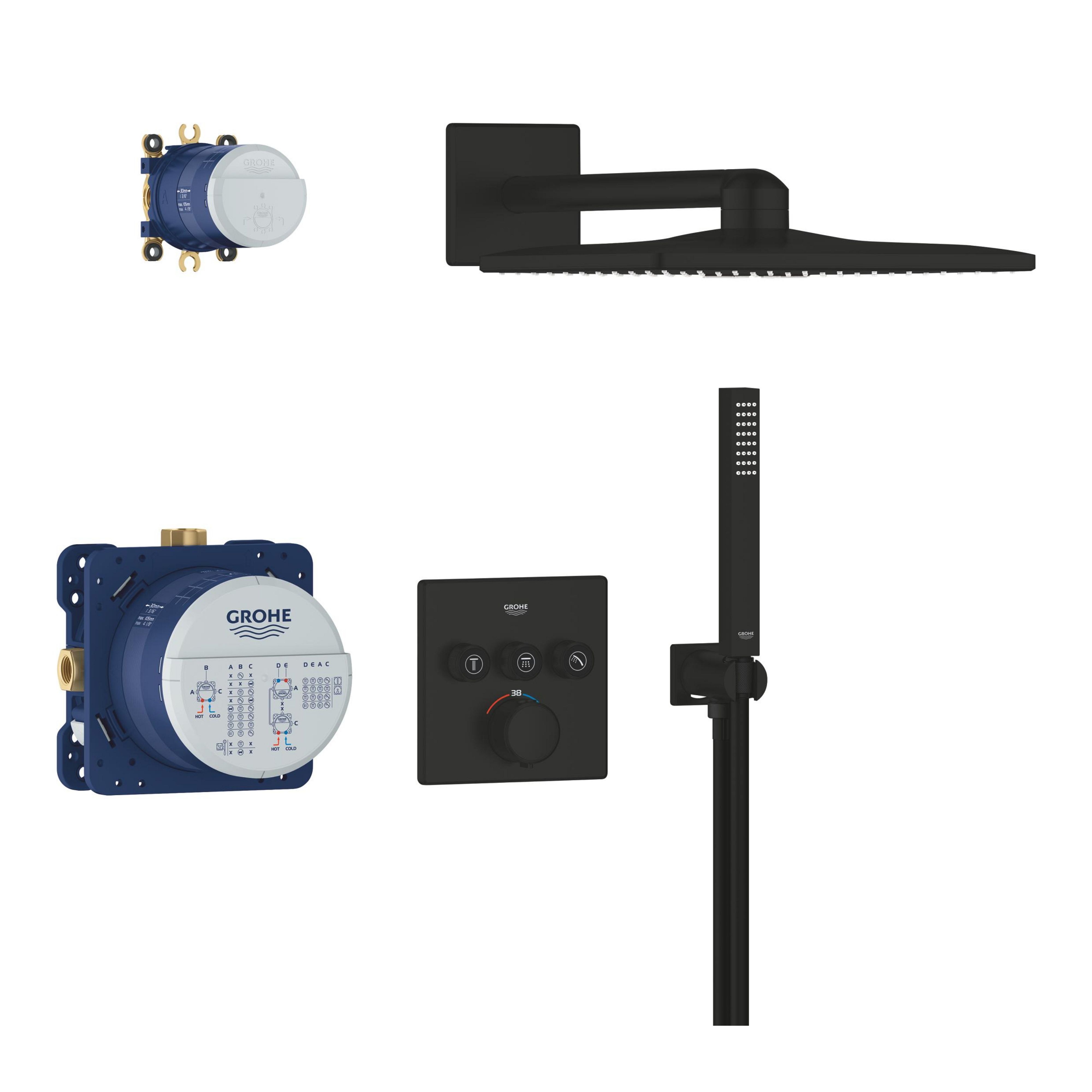 Darmowa Dostawa - Zestaw wannowo-prysznicowy podtynkowy termostatyczny z deszczownicą czarny Grohe SmartControl 348752430