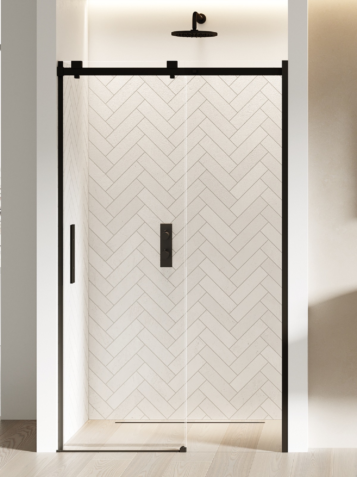 Darmowa Dostawa - Drzwi prysznicowe 150 cm rozsuwane czarny mat/szkło przezroczyste New Trendy Softi Black EXK3955