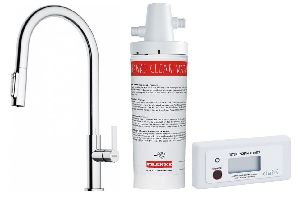 Darmowa Dostawa - Bateria kuchenna z filtrem stojąca chrom Franke Maris Slim Clear Water J Pull-Out abset12233