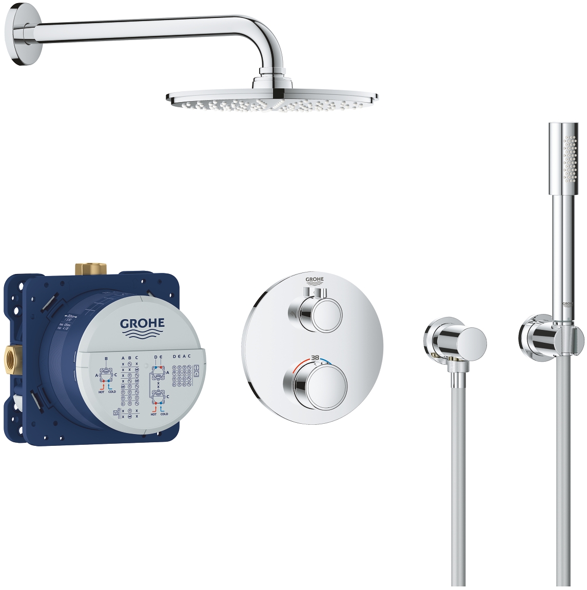 Darmowa Dostawa - Zestaw prysznicowy podtynkowy termostatyczny z deszczownicą starlight chrome Grohe Grohtherm 34732000