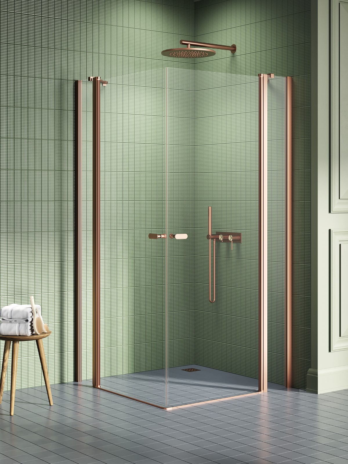 Darmowa Dostawa - Kabina prysznicowa 90x90 cm kwadratowa miedź szczotkowany/szkło przezroczyste New Trendy New Soleo Copper Brushed K2017