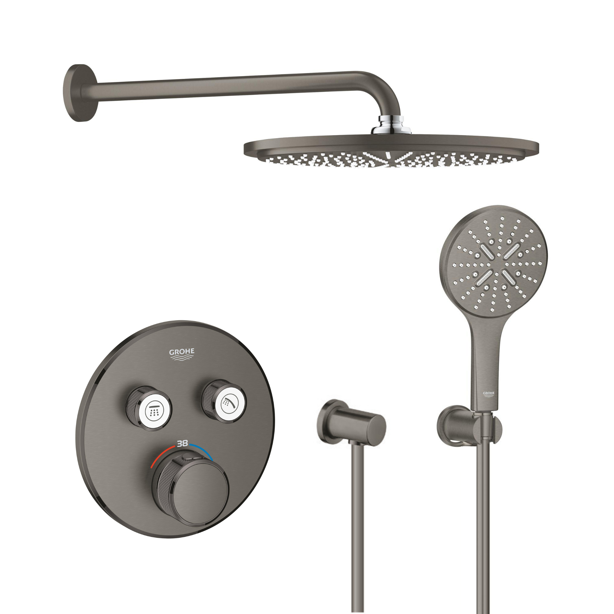 Darmowa Dostawa - Zestaw wannowo-prysznicowy podtynkowy termostatyczny z deszczownicą brushed hard graphite Grohe Grohtherm SmartControl abset10242