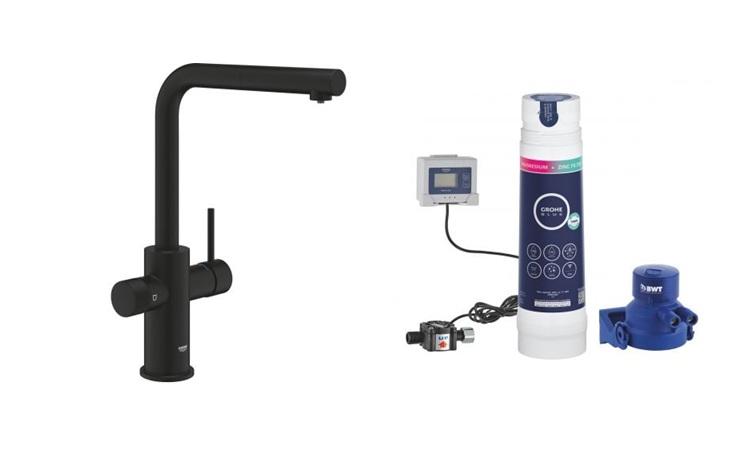 Darmowa Dostawa - Bateria kuchenna z filtrem stojąca zielona-czarna Grohe Blue Pure Minta abset11118
