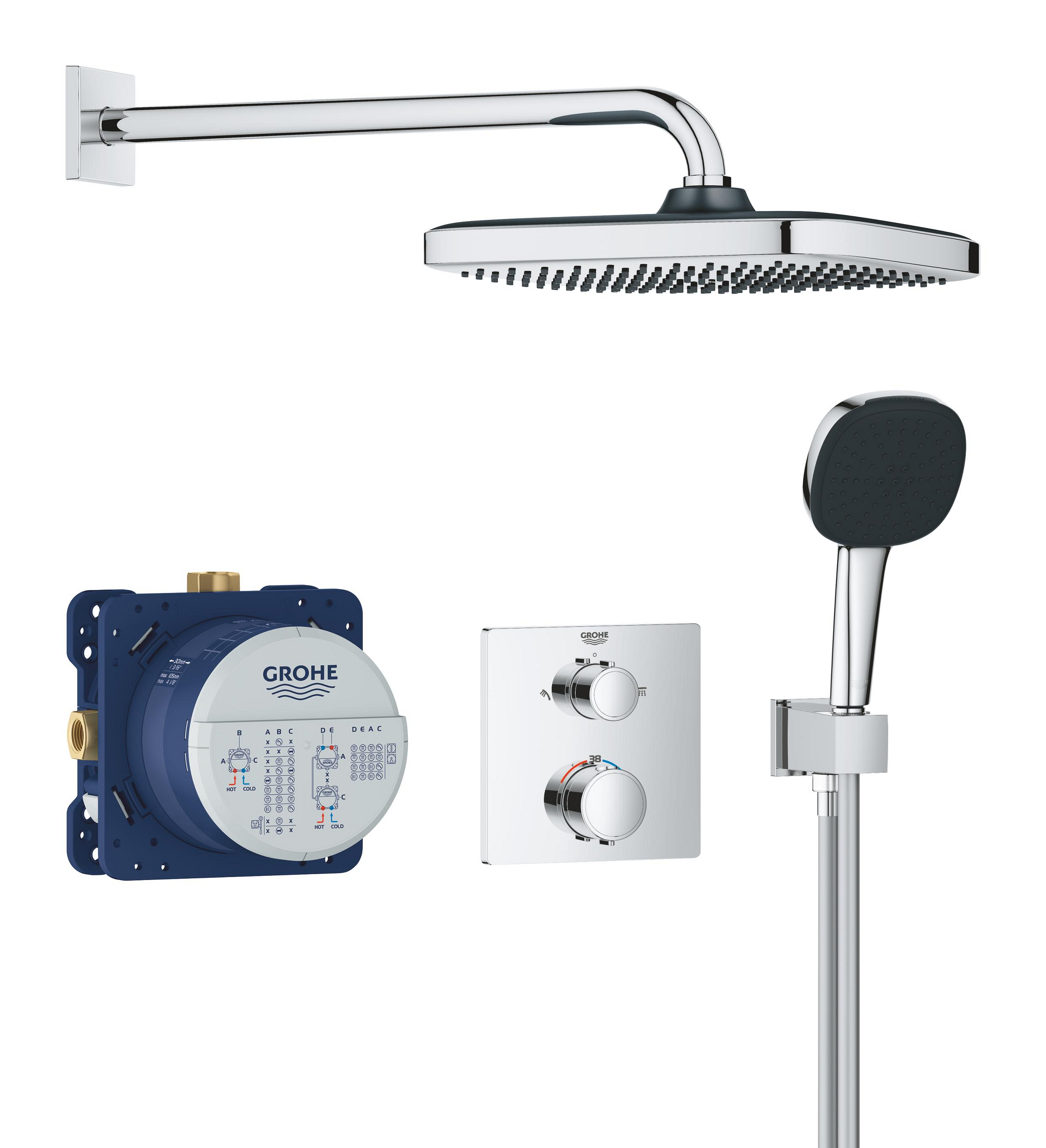 Darmowa Dostawa - Zestaw prysznicowy podtynkowy termostatyczny z deszczownicą starlight chrome Grohe Vitalio Comfort 34882000
