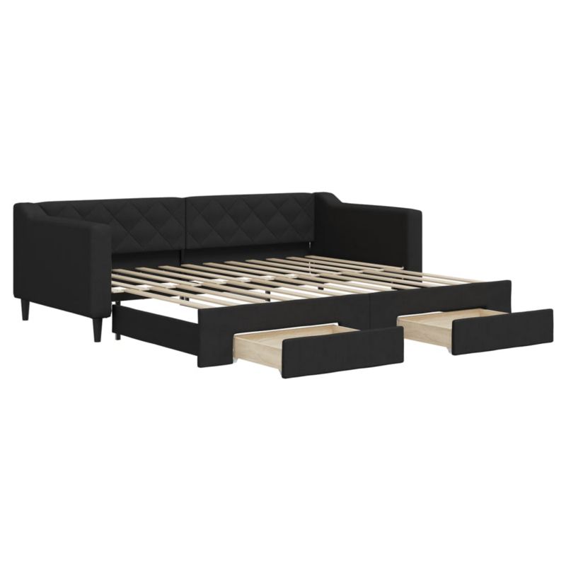Sofa rozkładana WaszeMeble 90x200 cm Czarny tkanina z szufladami WM-3197464 1 szt.
